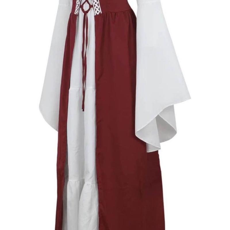 Womens Renaissance Costume Medieval Irish Over Dress and Trumpet Sleeves Chemise Boho Set