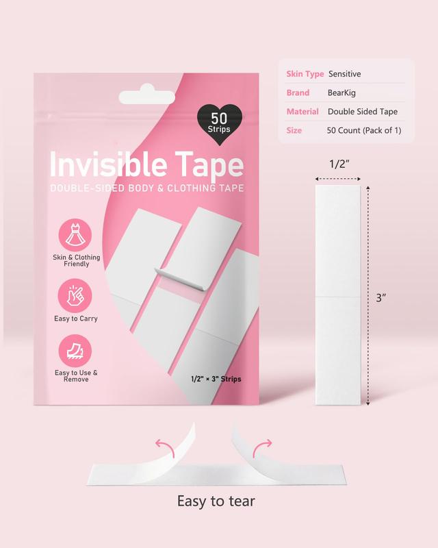 50-Strips Double-Sided Tape for Fashion, Tape for Clothes, Fabric Tape for Women Clothing and Body, All Day Strength Tape Adhesive, Invisible and Clear Tape for Sensitive Skins