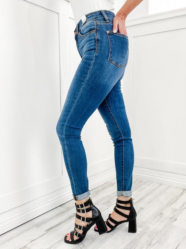 Judy Blue TESSA Hi-Rise Cuffed Hem No Distressing Skinny Denim Jeans