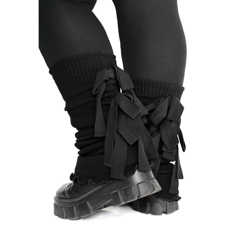 Women's Black Sugar Ribbon Leg Warmers - Soft and Comfortable - Cotton