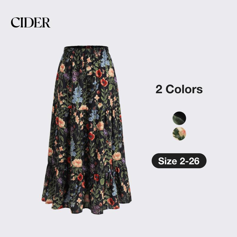 Cider [2 colors, size 2-26] Middle Waist Floral Maxi Skirt