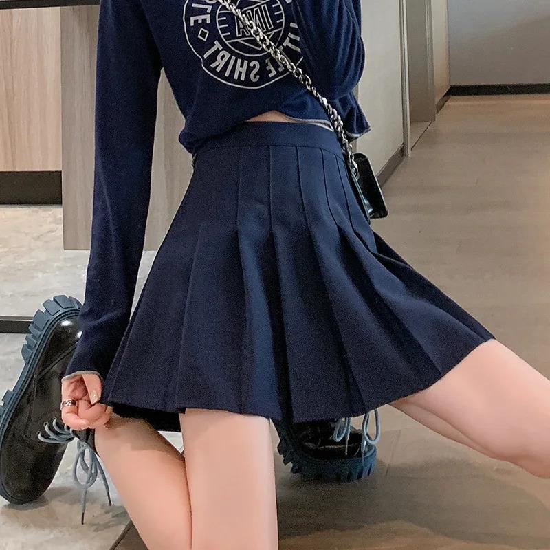 Girls Women High Waisted Pleated Skirt Plain A-line Mini Skirt Skater Tennis School Uniform Skirts Lining Shorts 2024