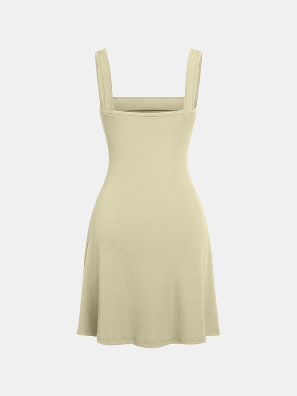 YOZY [4 colors, size 0 2-12] Plain Backless Ruched Tank Dress, Casual Sleeveless Square Neck A Line Dress, 2024 Women's Vacation & Holiday Wear for Summer, [XS-XL]