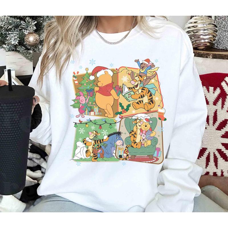 Retro Winnie Pooh and Friends Christmas Sweatshirt, Winnie Pooh Christmas Shirt, Family Trip Tees, Christmas Gift BA3X2