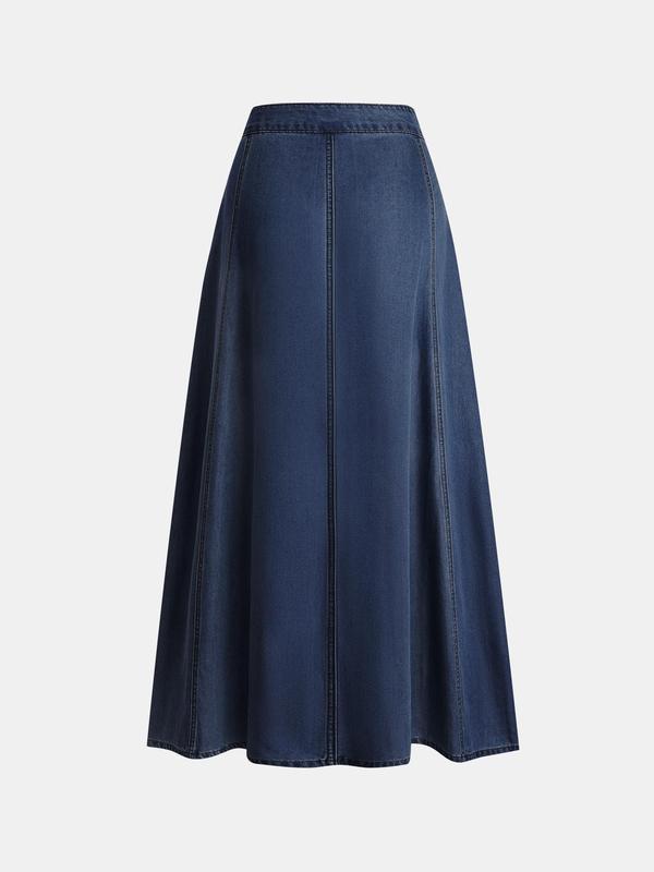 YOZY Christmas Deals, Button Front A Line Denim Skirt, Women's Casual Fashion, High Waist Long Skirt Versatile Bottoms, 2024 Women's Daily Wear for All Seasons, Christmas 2024 Trend, Fall & Winter Clothes