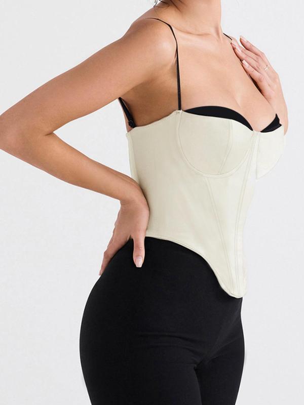 Women's Contrast Binding Asymmetrical Hem Cami Top, Casual Backless Corset Bustier Camisole, Fashion Women's Top for Daily Wear