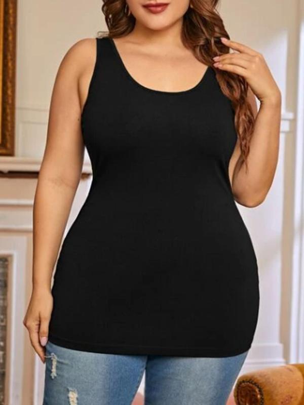 Plus Size Minimalist Plain U Neck Tank Top, Summer Tank Tops, Comfort Casual Sleeveless Slim-fit Top, Ladies Plus Chic Clothing for Daily Wear, Womenswear