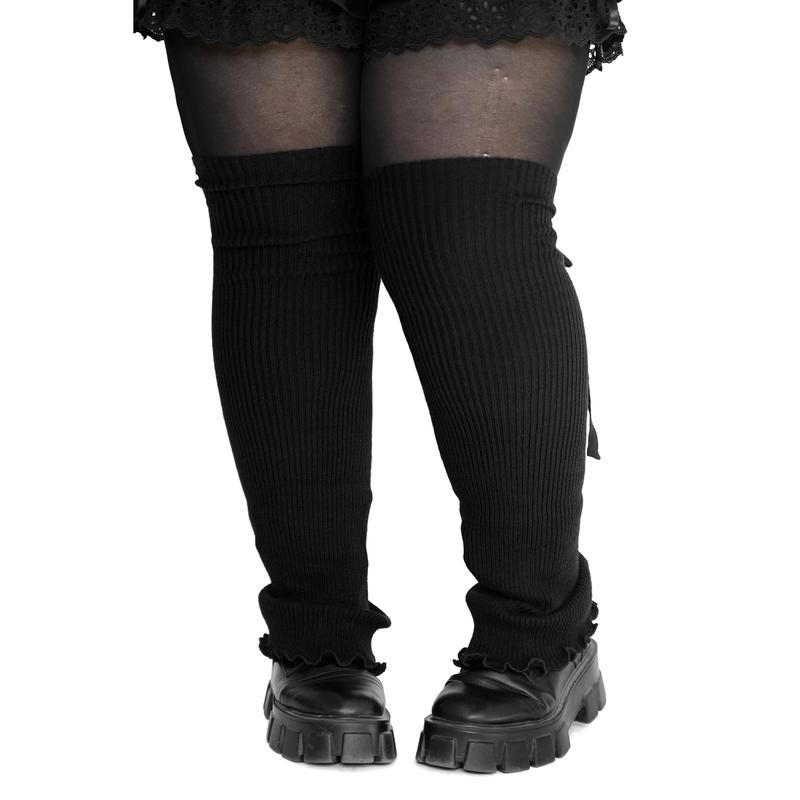 Women's Black Sugar Ribbon Leg Warmers - Soft and Comfortable - Cotton