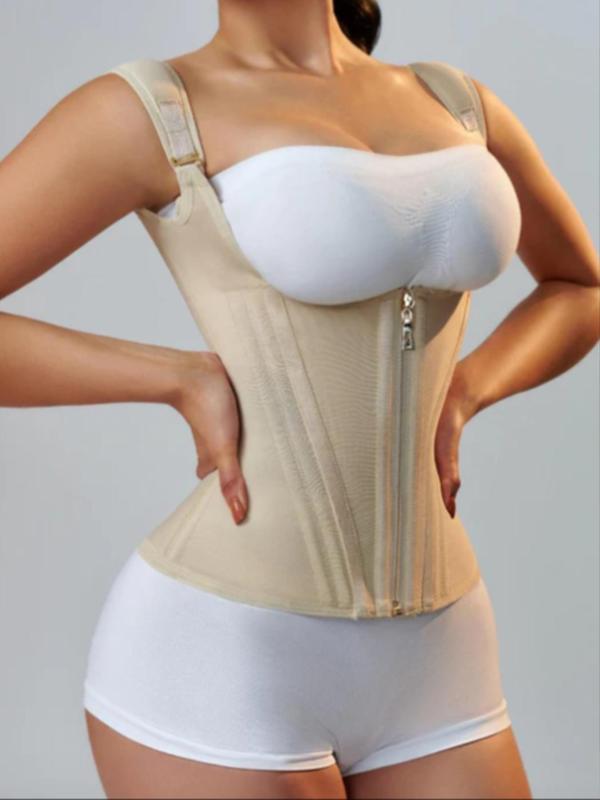 Women's Solid Color Backless Corset Shapewear Top, Adjustable Hook & Eye Closure Tummy Control Shaper, Women's Shapewear for Daily Wear