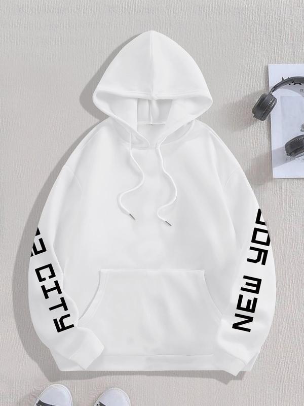 Women's Letter & Car Print Drop Shoulder Thermal Lined Hoodie, Fashion Casual Drawstring Pocket Hooded Sweatshirt for Daily Holiday Outdoor Wear, Women Clothing for Fall & Winter, Downtown Girl Clothes