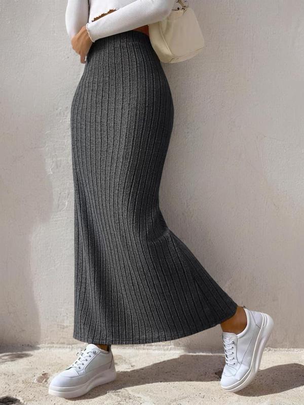 Women's Chic Minimalist Plain Split Thigh High Waist Bodycon Knitting Skirt, Lady Casual Comfy Long Skirt for Spring & Fall, Summer Skirts, Ladies Bottoms, Downtown Girl Clothes