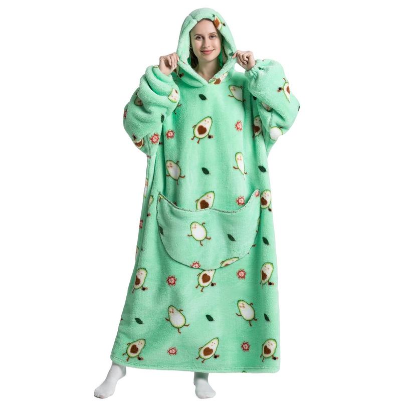 Cute Alpaca & Penguin Print Hoodie Blanket, Wearable Sweatshirt Pullover, Summer Air-conditioned Room Comfortable Hoodie Nightgown with Big Pocket, Christmas Blanket, Christmas 2024 Costume, Christmas Gifts, Christmas Decorations