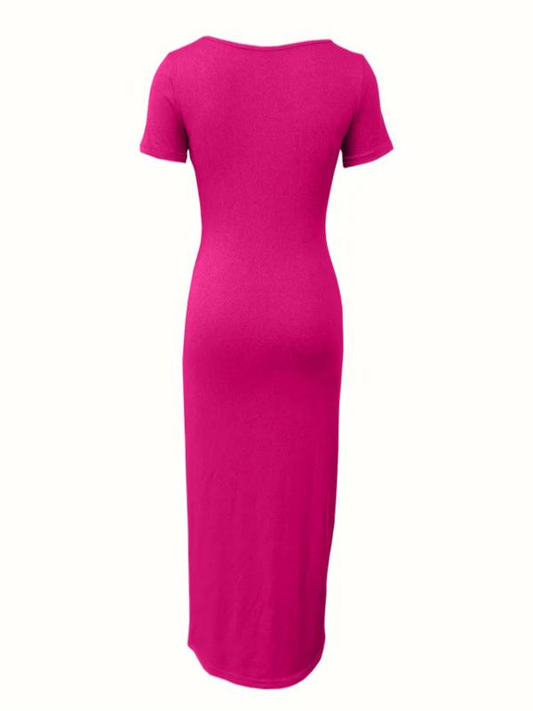 Women's Plain Scoop Neck Bodycon Dress, Casual Basic Short Sleeve Long Dress for Fall, Dress in Club, Dresses for Women for Fall, Ladies Fall Clothes for Daily Wear