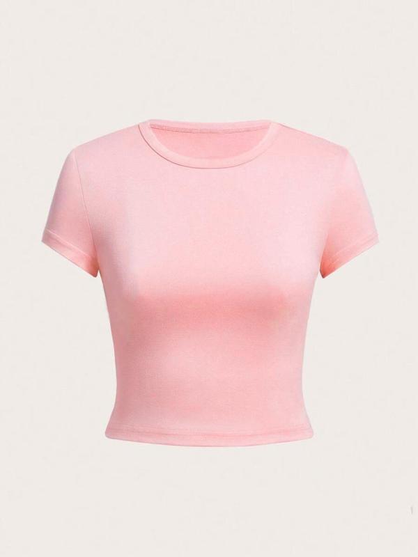 Women's Round Neck Short Sleeve Crop Tee, Casual Crew Neck T-Shirt for Daily Wear, Ladies Clothes for All Seasons