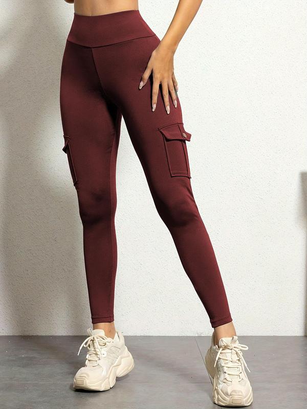 Women's Solid High Waist Pocket Leggings, Casual Comfy High Stretch Skinny Pants for Daily Wear, Ladies Bottoms for All Seasons