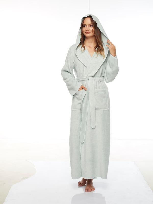 Cotton Terry Hooded Long Bathrobe S M L XL, Belt Fabric Womenswear Gowns Nightwear Sleeves Style Women