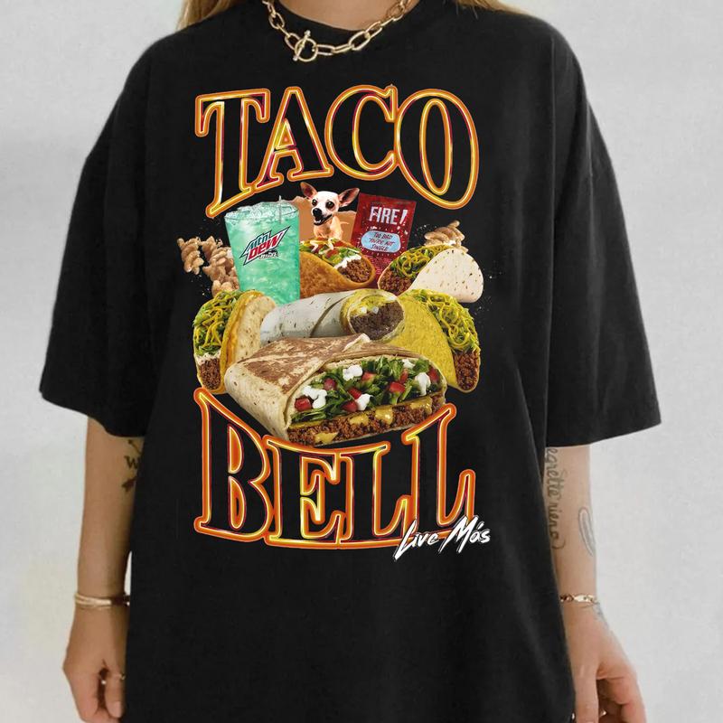 Taco Bell 90's Bootleg T-Shirt, Taco Bell 90's Bootleg Shirts, Taco Bell 90's Bootleg Cotton Tee, Vintage Taco Bell 90's Top Shirt, Graphic Taco Tees