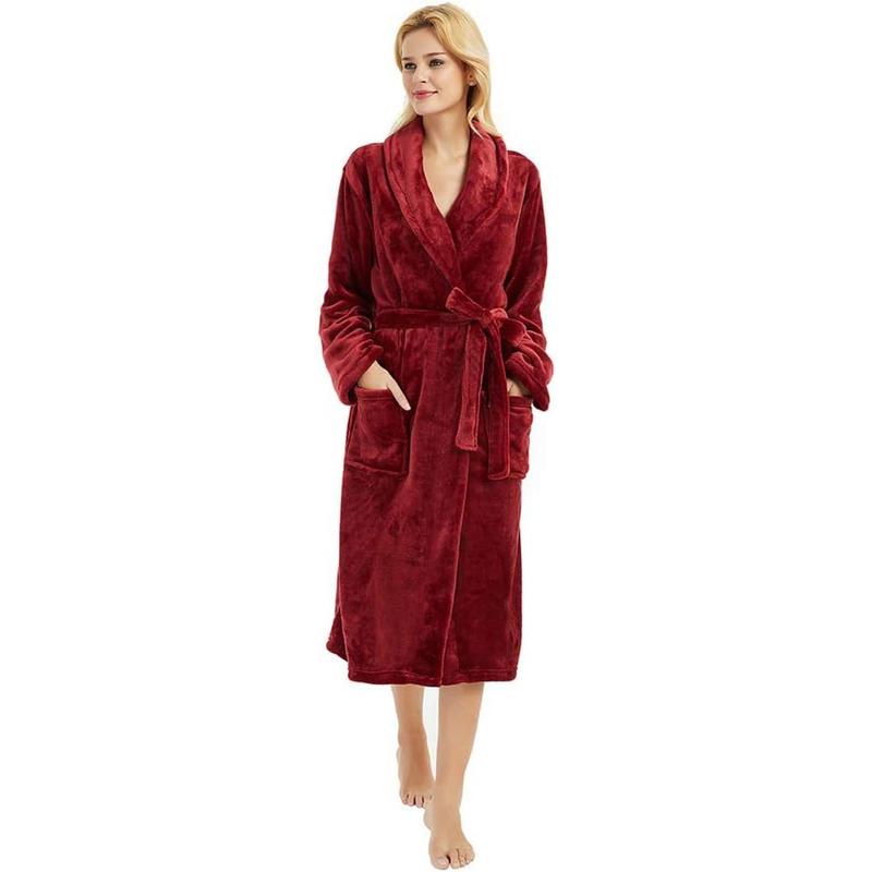 Womens Fleece Robes, Soft Plush Long Bathrobe, Thick Kimono Robes for Womens, Warm House Coat