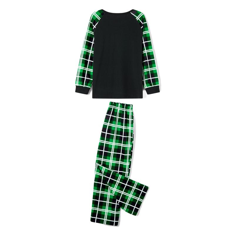 Green Christmas Pajamas for Family Funny Elf Stole Tree Print Long Sleeve Tops + Trousers Set Holiday Nightwear