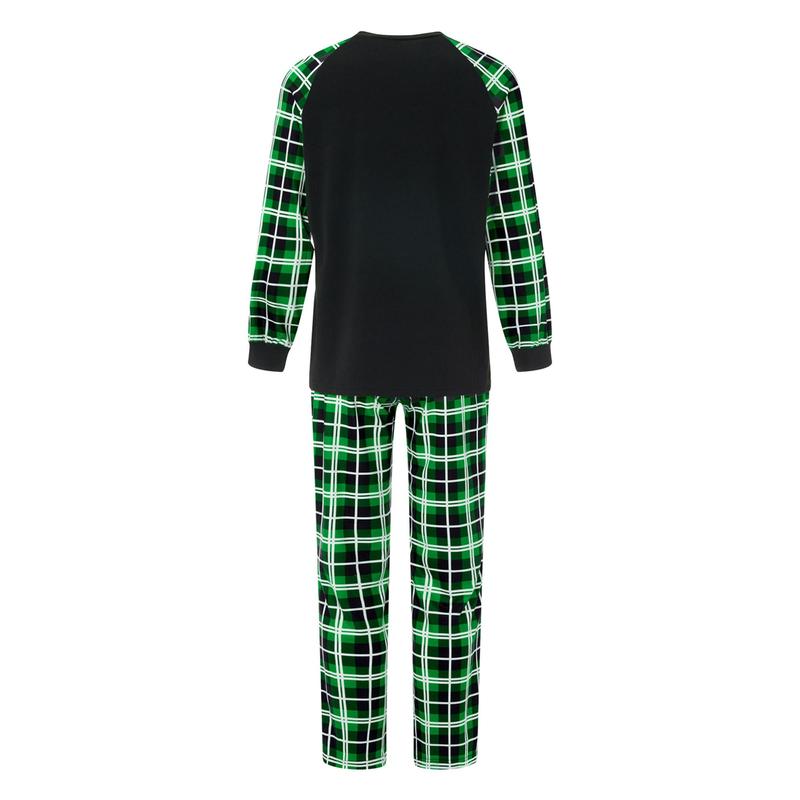 Green Christmas Pajamas for Family Funny Elf Stole Tree Print Long Sleeve Tops + Trousers Set Holiday Nightwear