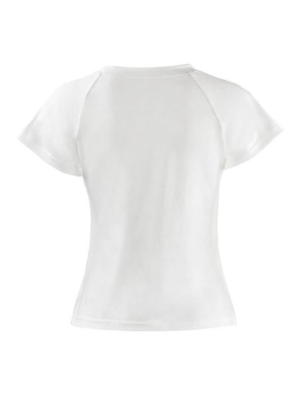 Women's Plain Raglan Sleeve Tee, Casual Short Sleeve Round Neck T-shirt for Summer, Ladies Clothes for Daily Wear