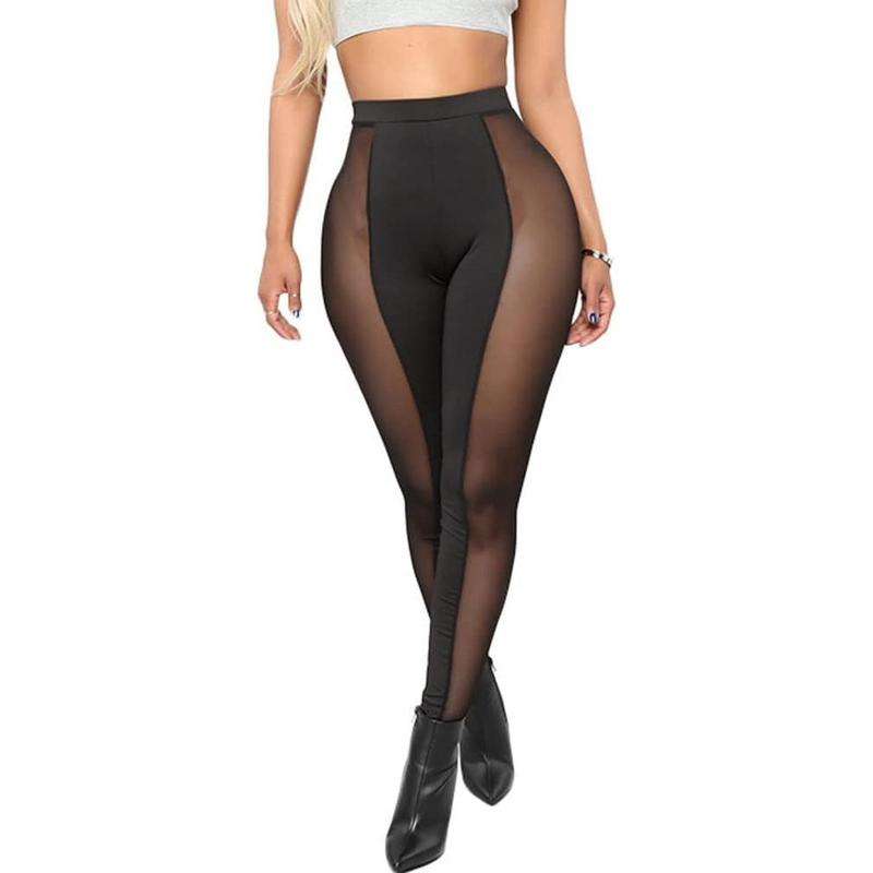 Women's See Through Sheer Mesh Pants Leggings High Waist Casual Sweatpants Tights