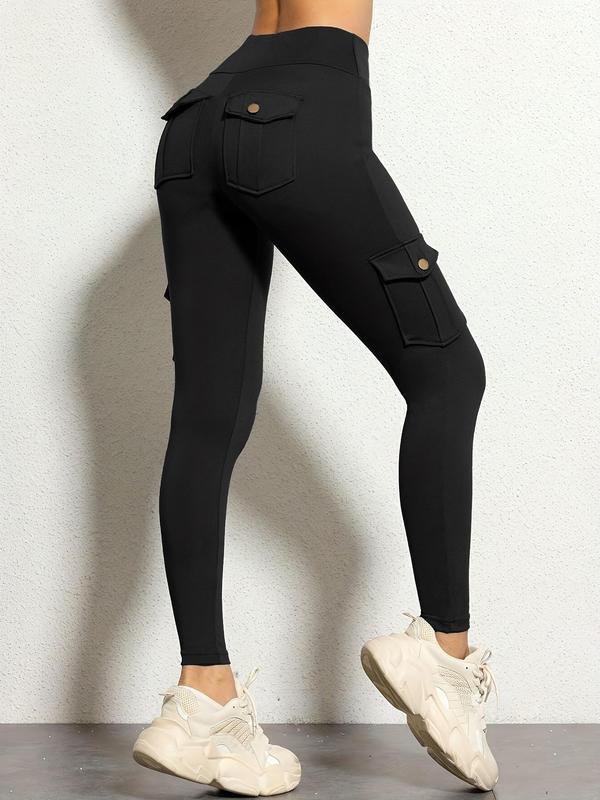 Women's Solid High Waist Pocket Leggings, Casual Comfy High Stretch Skinny Pants for Daily Wear, Ladies Bottoms for All Seasons