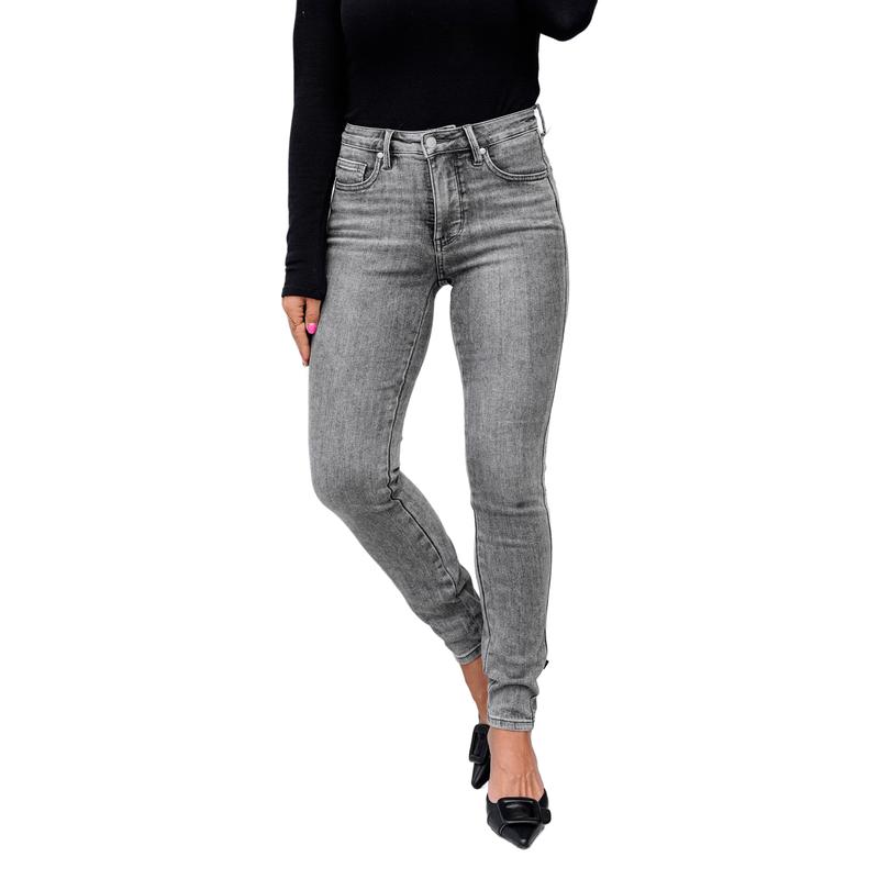 Judy Blue Smoke Show Mid Rise Grey Tummy Control Skinny Jeans with Shield Pockets