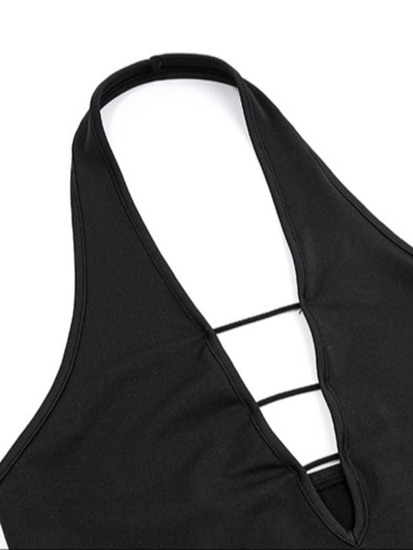 Women's Plain Cut Out Backless Halter Crop Tank Top, Solid Sleeveless Cropped Top for Summer, Women's Clothing for Daily Wear