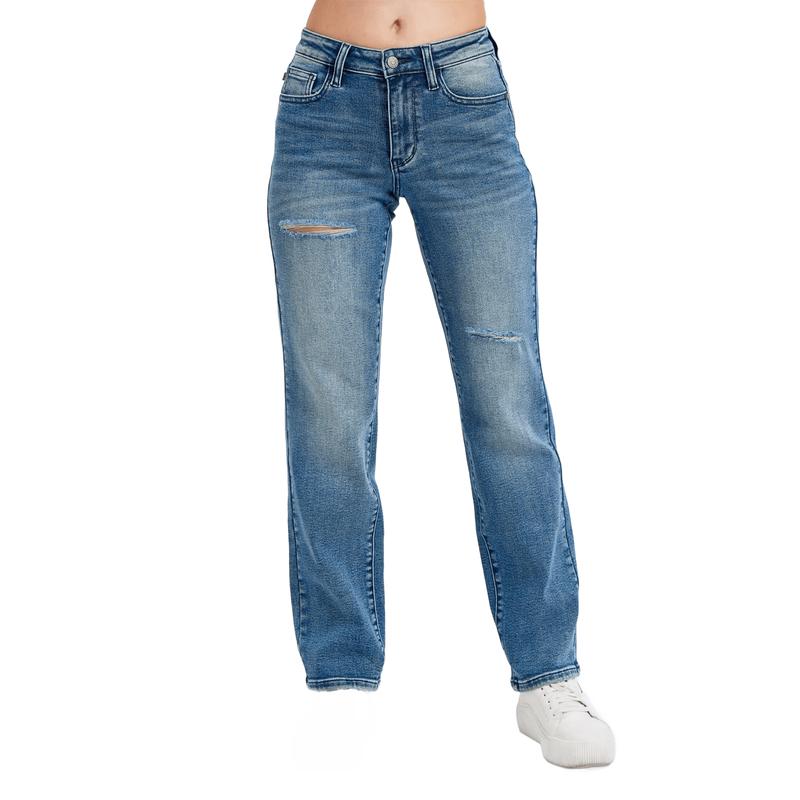 JUDY BLUE MID RISE CONTRAST WASH DESTROY DAD JEAN