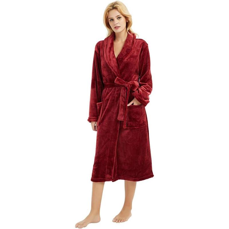 Womens Fleece Robes, Soft Plush Long Bathrobe, Thick Kimono Robes for Womens, Warm House Coat