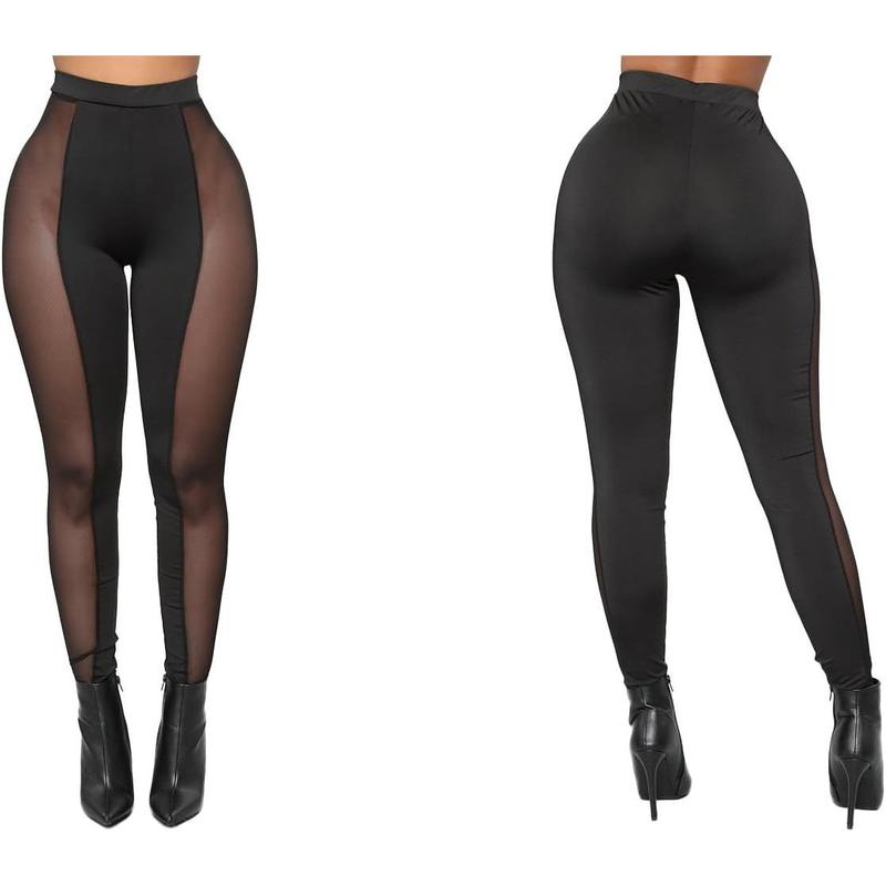 Women's See Through Sheer Mesh Pants Leggings High Waist Casual Sweatpants Tights