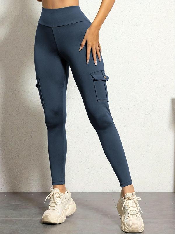 Women's Solid High Waist Pocket Leggings, Casual Comfy High Stretch Skinny Pants for Daily Wear, Ladies Bottoms for All Seasons