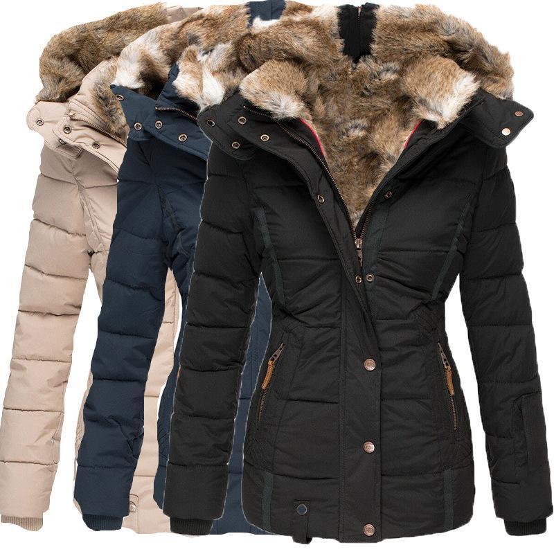 Womens Down Coats WinterZipper Hooded Faux Fur Inside ParkaDown Jackets