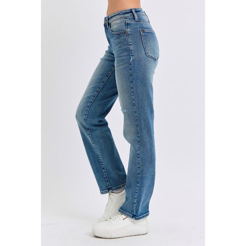 JUDY BLUE MID RISE CONTRAST WASH DESTROY DAD JEAN