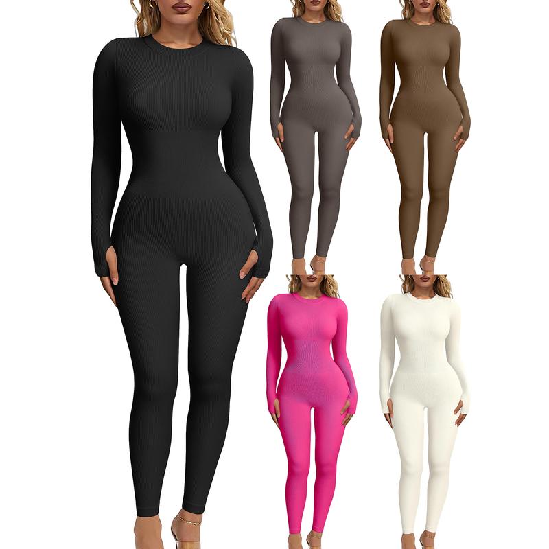 Women’s Long Sleeve Jumpsuit Bodycon Round Neck Long Romper Clubwear Tights Outfit