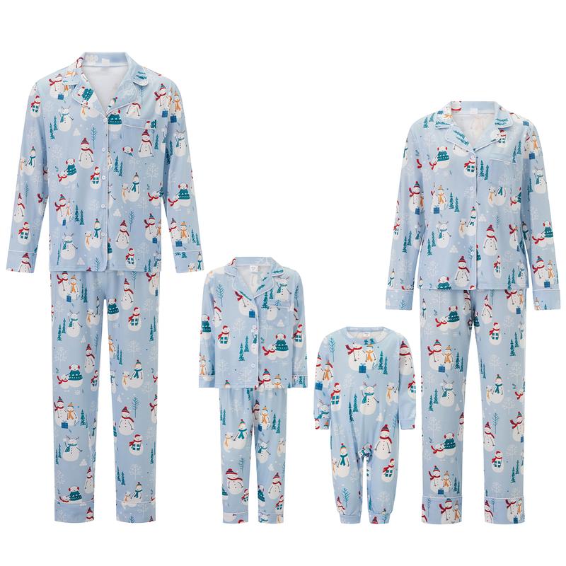 Matching Christmas Pajamas for Family Long Sleeve Snowman Print Shirt Tops Long Pants Set Loungewear