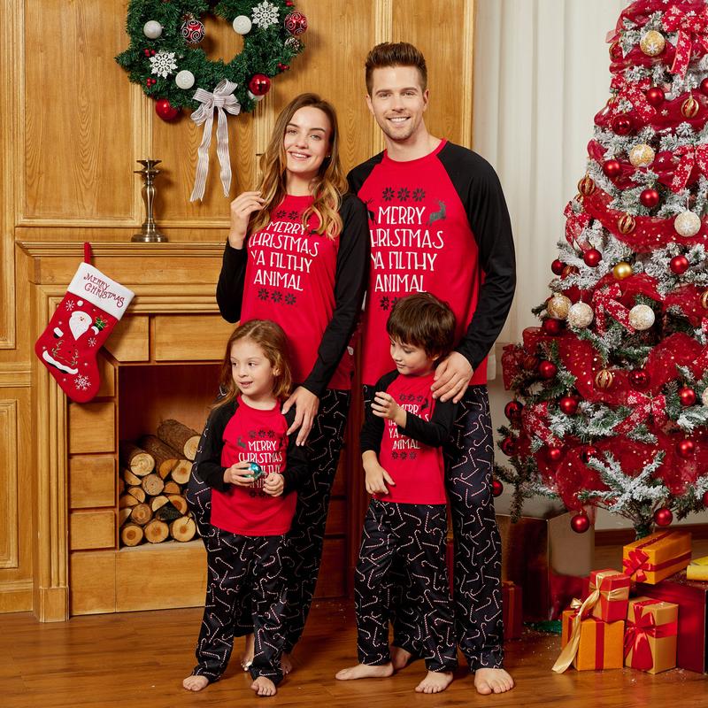 PatPat Christmas Letter Print Family Matching Pajamas Sets (Flame Resistant) 462476