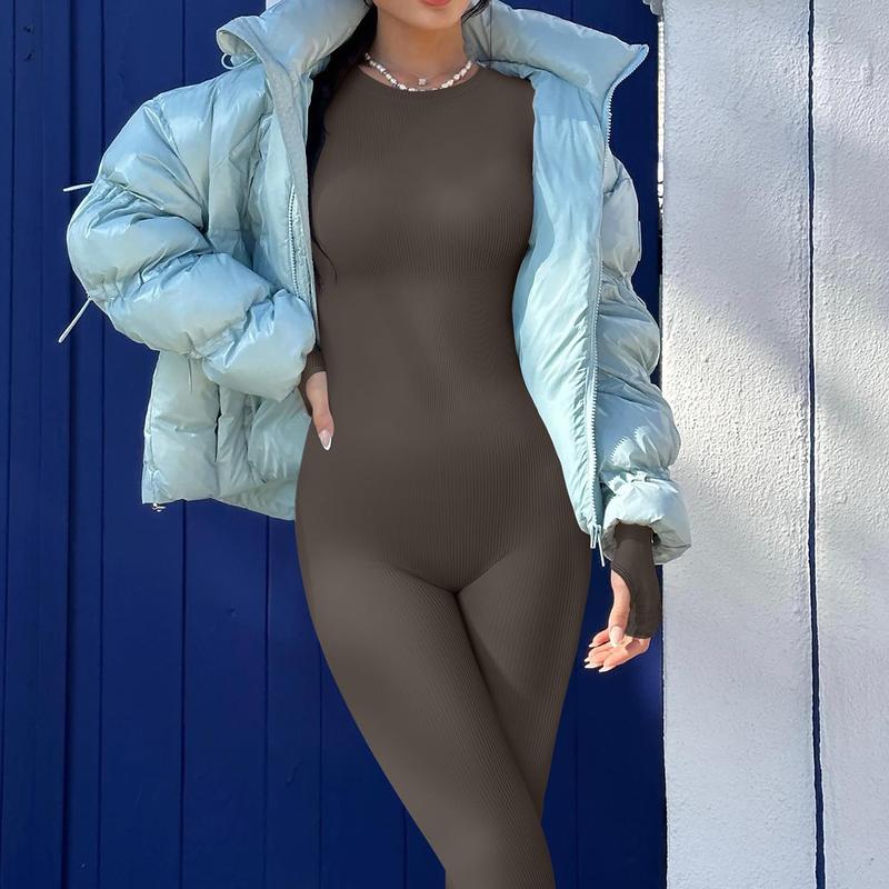 Women’s Long Sleeve Jumpsuit Bodycon Round Neck Long Romper Clubwear Tights Outfit