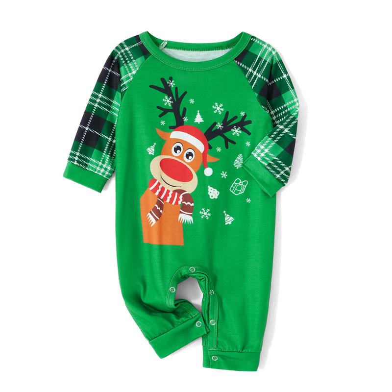 Christmas Pajamas for Family, Long Sleeve Deer Tops + Plaid Pants Set for Adults, Kid, Baby, Dog