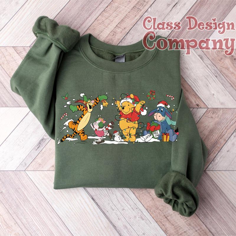 Retro Winnie Pooh Christmas Sweatshirt, Pooh Christmas Sweatshirt, Holiday Sweater, Winter Crewneck Shirt, Christmas Family Sweatshirt 3YAHC