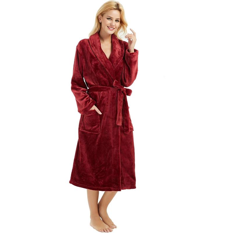 Womens Fleece Robes, Soft Plush Long Bathrobe, Thick Kimono Robes for Womens, Warm House Coat