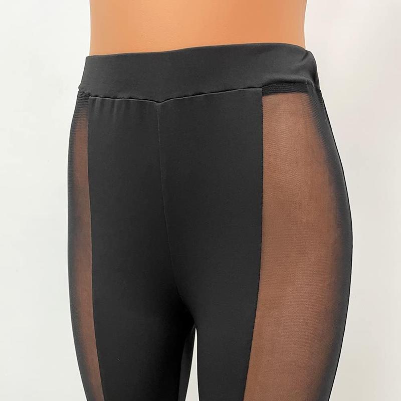 Women's See Through Sheer Mesh Pants Leggings High Waist Casual Sweatpants Tights