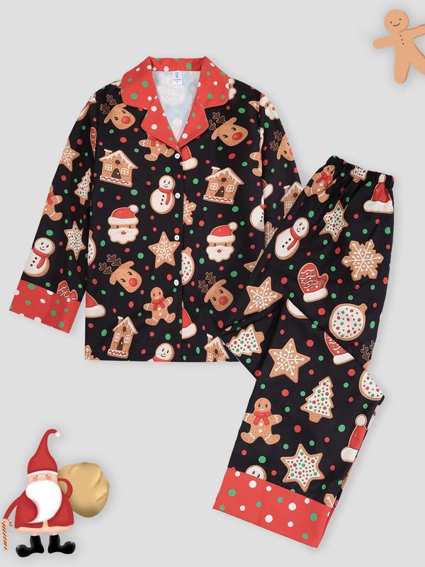 @ShopwithJulie Collection Women's Christmas Patchwork Print Lapel Neck Pajama, Casual Comfy Long Sleeve Button Up Top & Elastic Waist Pants PJ Set, Ladies Sleepwear for Spring & Fall, Pajama Pants at Gym