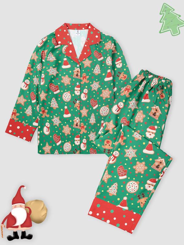 @ShopwithJulie Collection Women's Christmas Patchwork Print Lapel Neck Pajama, Casual Comfy Long Sleeve Button Up Top & Elastic Waist Pants PJ Set, Ladies Sleepwear for Spring & Fall, Pajama Pants at Gym