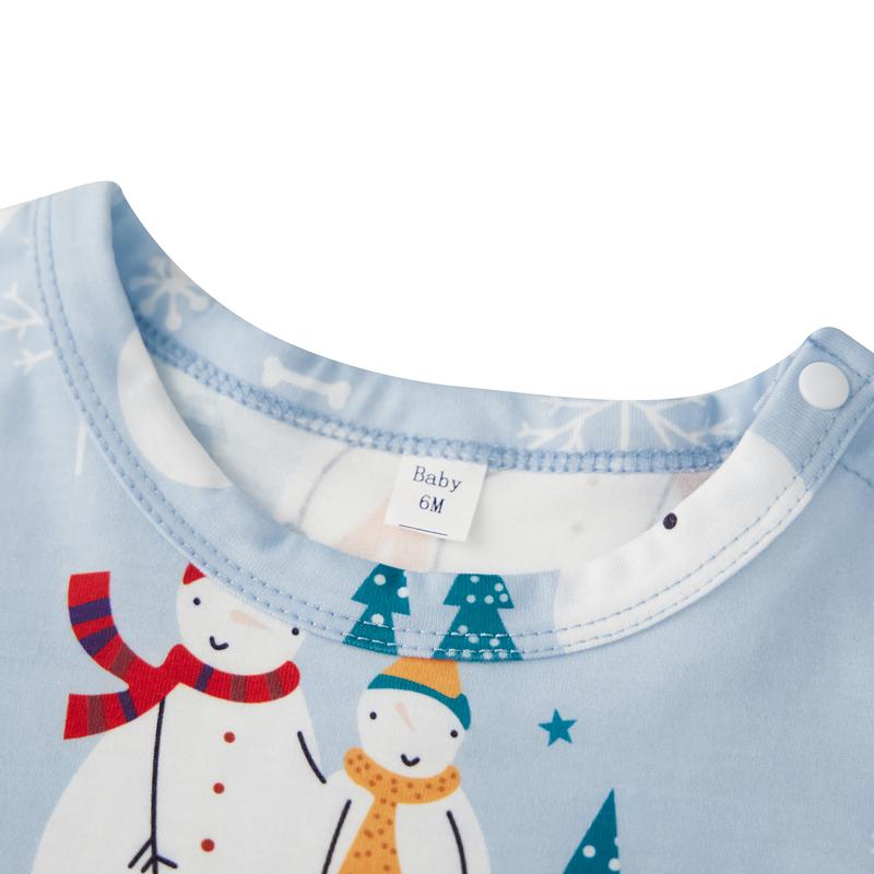 Matching Christmas Pajamas for Family Long Sleeve Snowman Print Shirt Tops Long Pants Set Loungewear