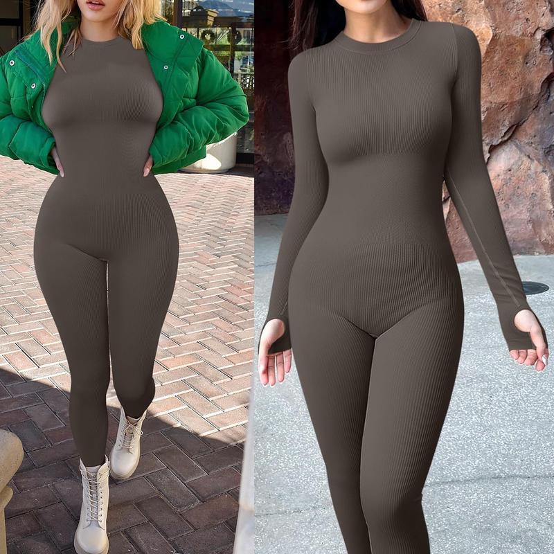 Women’s Long Sleeve Jumpsuit Bodycon Round Neck Long Romper Clubwear Tights Outfit