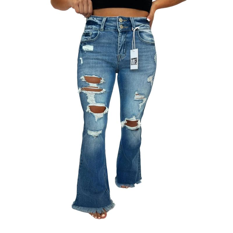 LIGHT WASH Route 507 Milestone Distressed Denim Flare Jeans Bottom