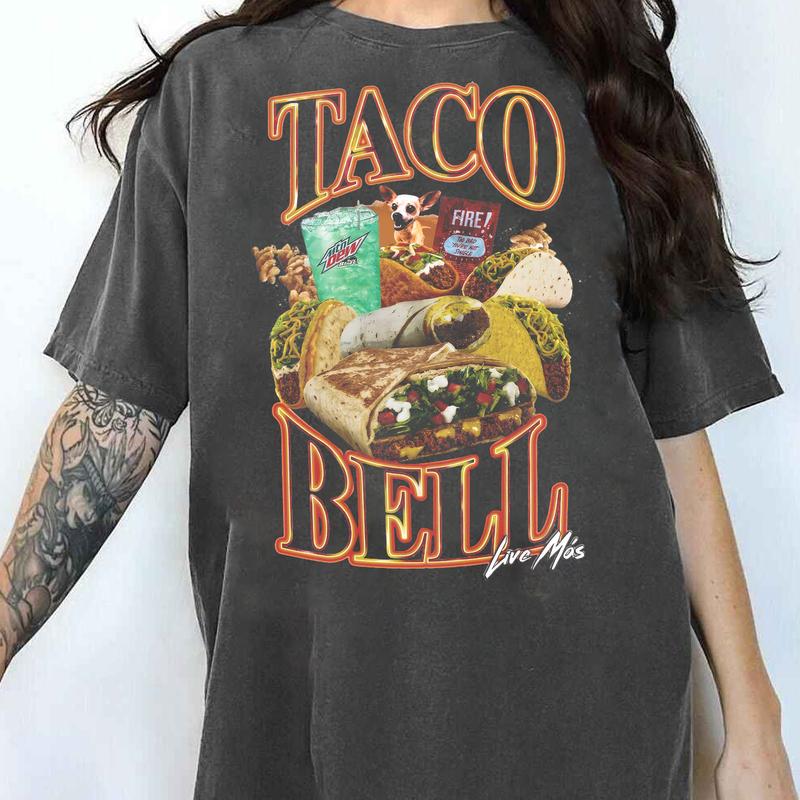 Taco Bell 90's Bootleg T-Shirt, Taco Bell 90's Bootleg Shirts, Taco Bell 90's Bootleg Cotton Tee, Vintage Taco Bell 90's Top Shirt, Graphic Taco Tees