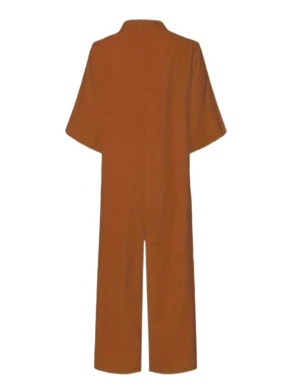 Women's Solid Half Button Wide Leg Jumpsuit, Casual Half Sleeve Collared Jumpsuit for Summer, Women's Jumpsuit for Daily Wear, Shortsleeve Womenswear